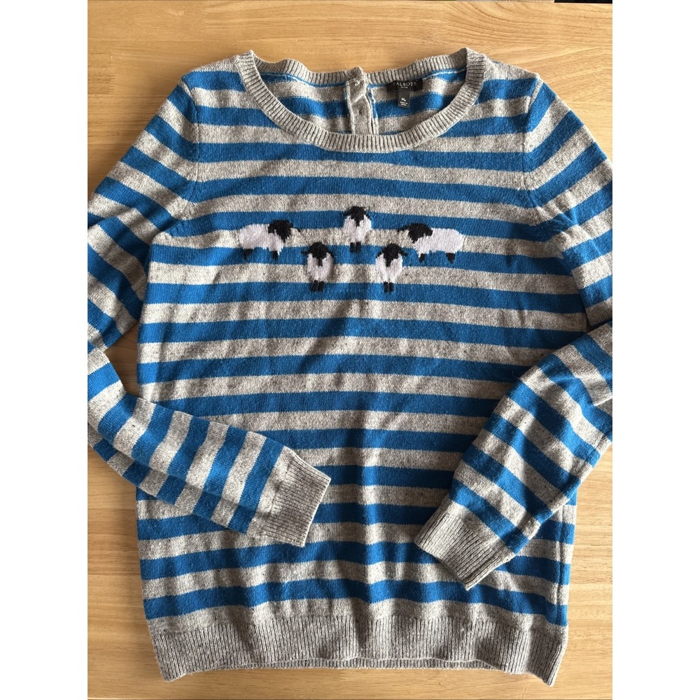 Talbots Women's Striped‎ Knit Sheep Pullover Sweater Petite Medium